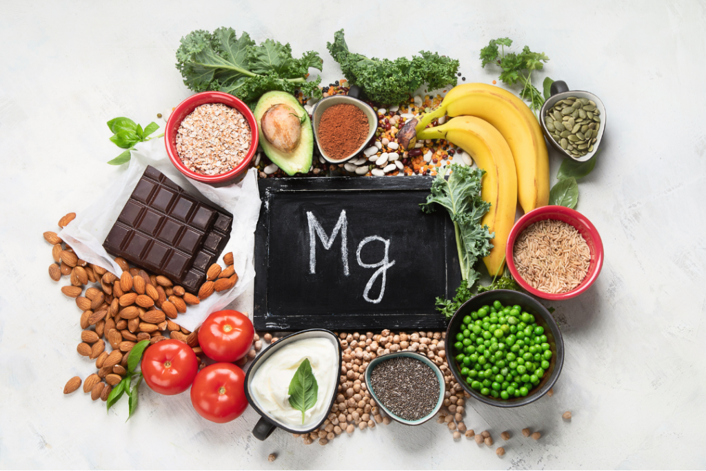 Display of foods. containing magnesium